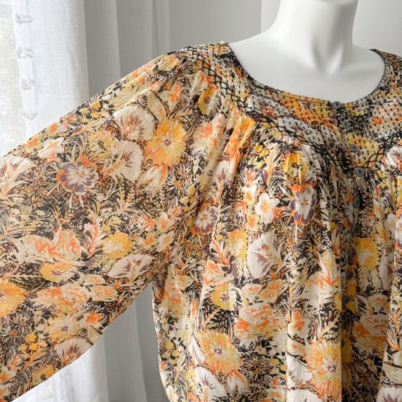 We The Free Cool Meadow Midnight Combo Long Balloon Sleeves Boho Slouchy Top L - Picture 2 of 9